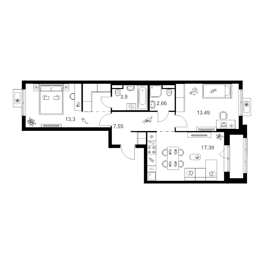 3 ккв (Евро) 63,1 м²