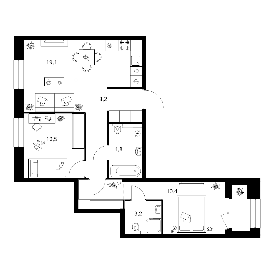 3 ккв (Евро) 60,8 м²