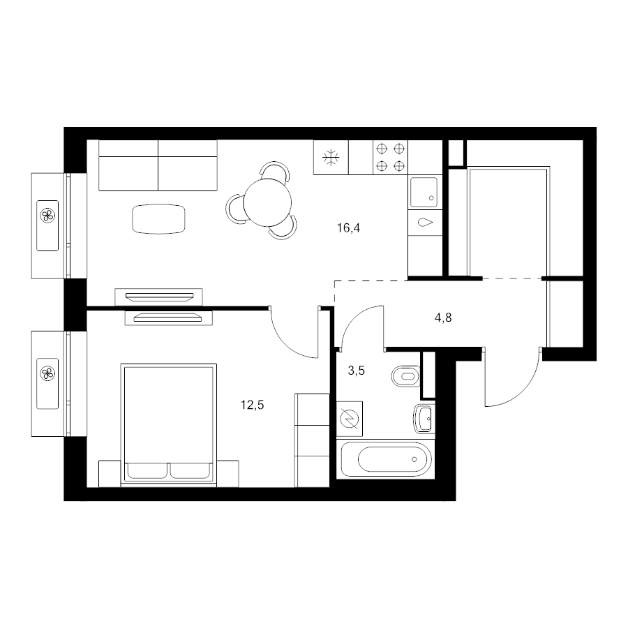 2 ккв (Евро) 42,4 м²