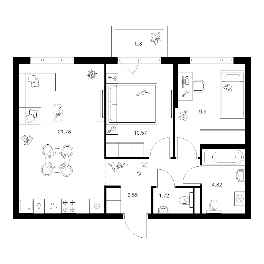 3 ккв (Евро) 56,1 м²
