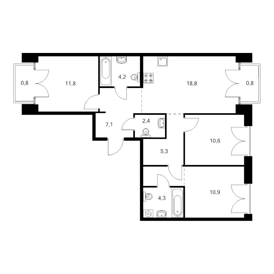 4 ккв (Евро) 79,9 м²