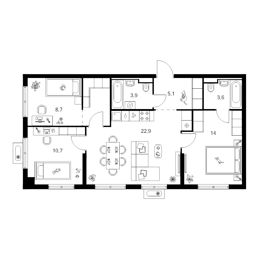 4 ккв (Евро) 73,2 м²