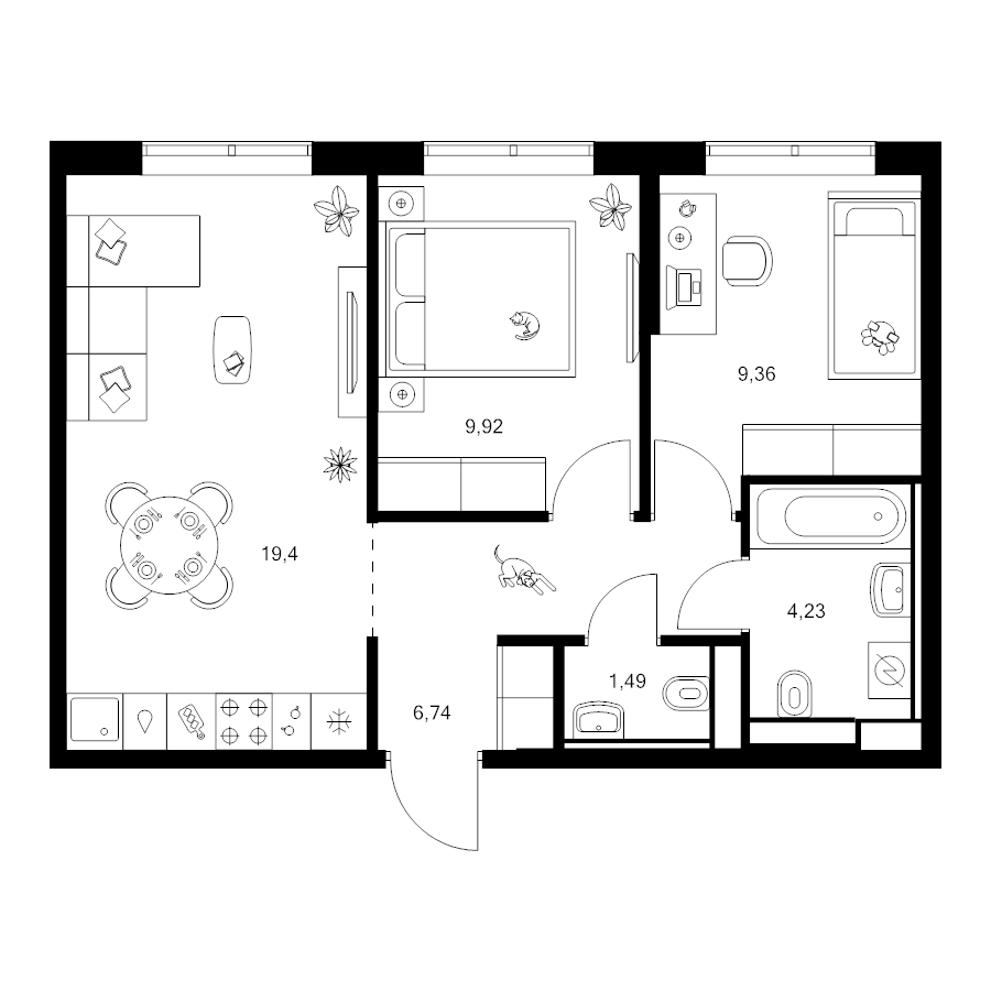 3 ккв (Евро) 51,1 м²