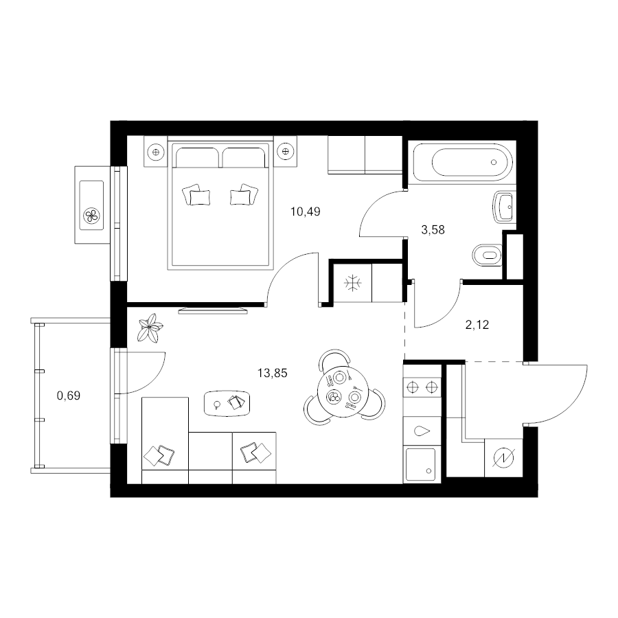 1 ккв 32,9 м²