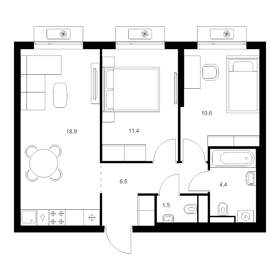 3 ккв (Евро) 53,3 м²