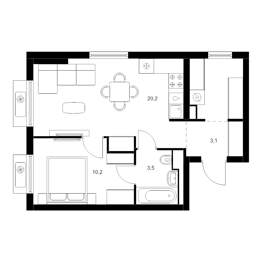 2 ккв (Евро) 42,1 м²