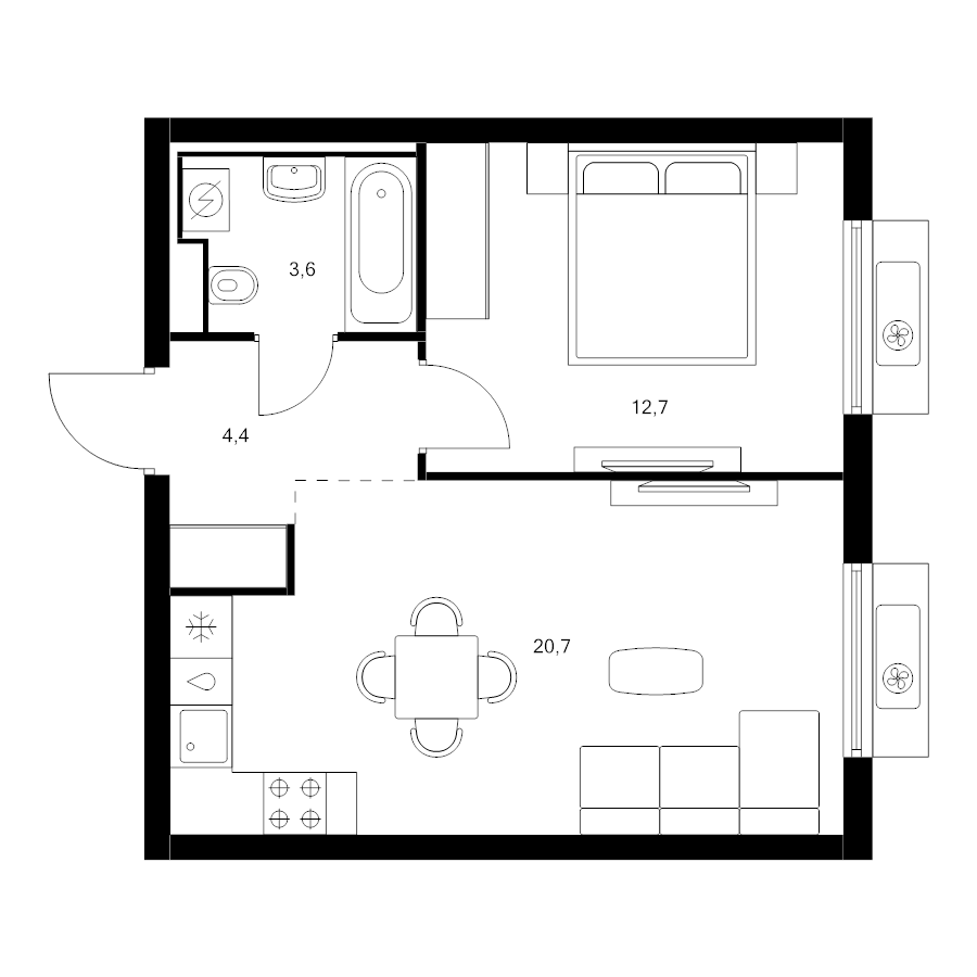 2 ккв (Евро) 41,4 м²