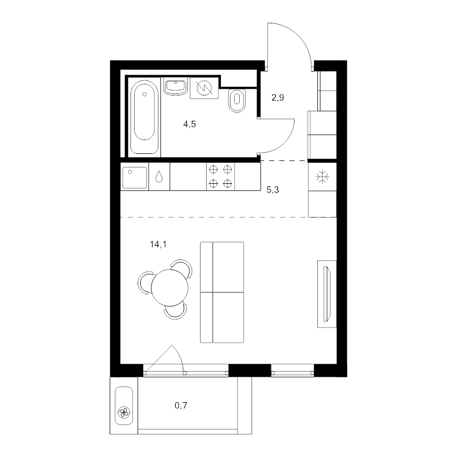 Студия 27,5 м²
