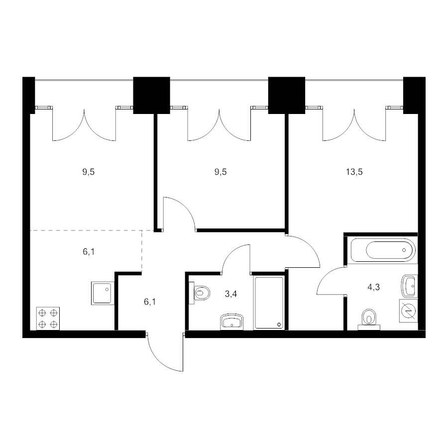 3 ккв (Евро) 54,1 м²