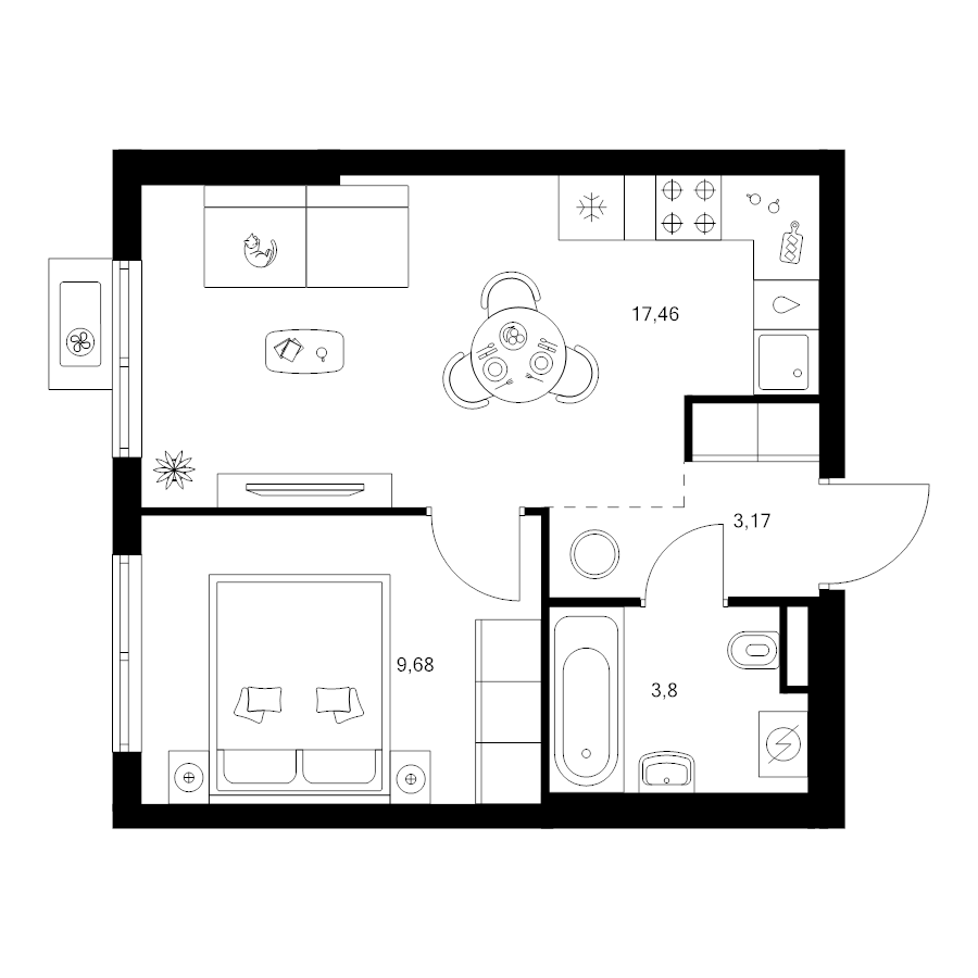 2 ккв (Евро) 34,1 м²