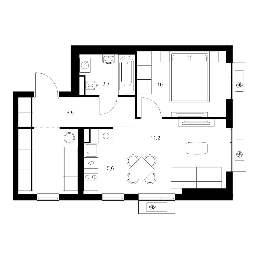 2 ккв (Евро) 43 м²