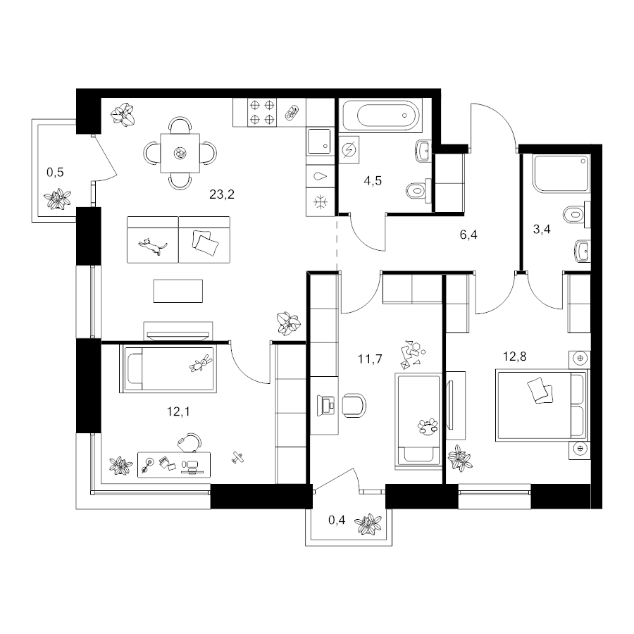 4 ккв (Евро) 75 м²