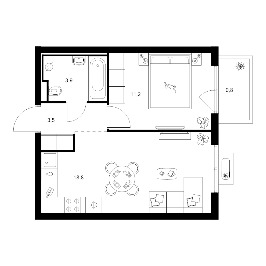 2 ккв (Евро) 38,2 м²