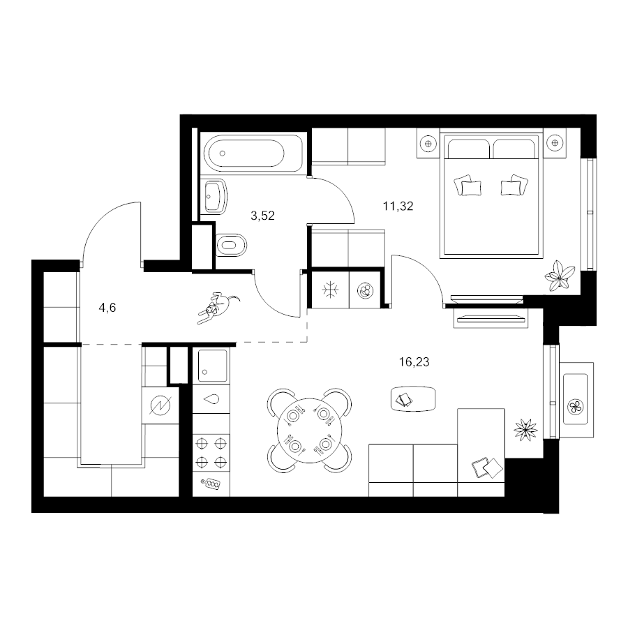 2 ккв (Евро) 40,7 м²