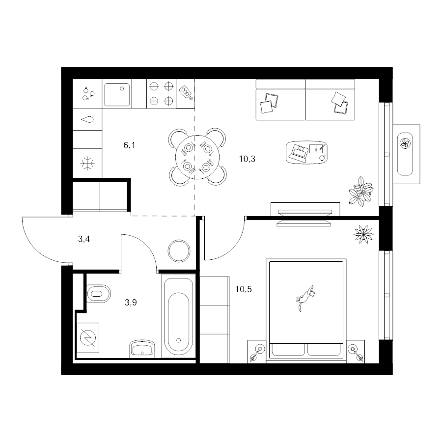 2 ккв (Евро) 34,2 м²