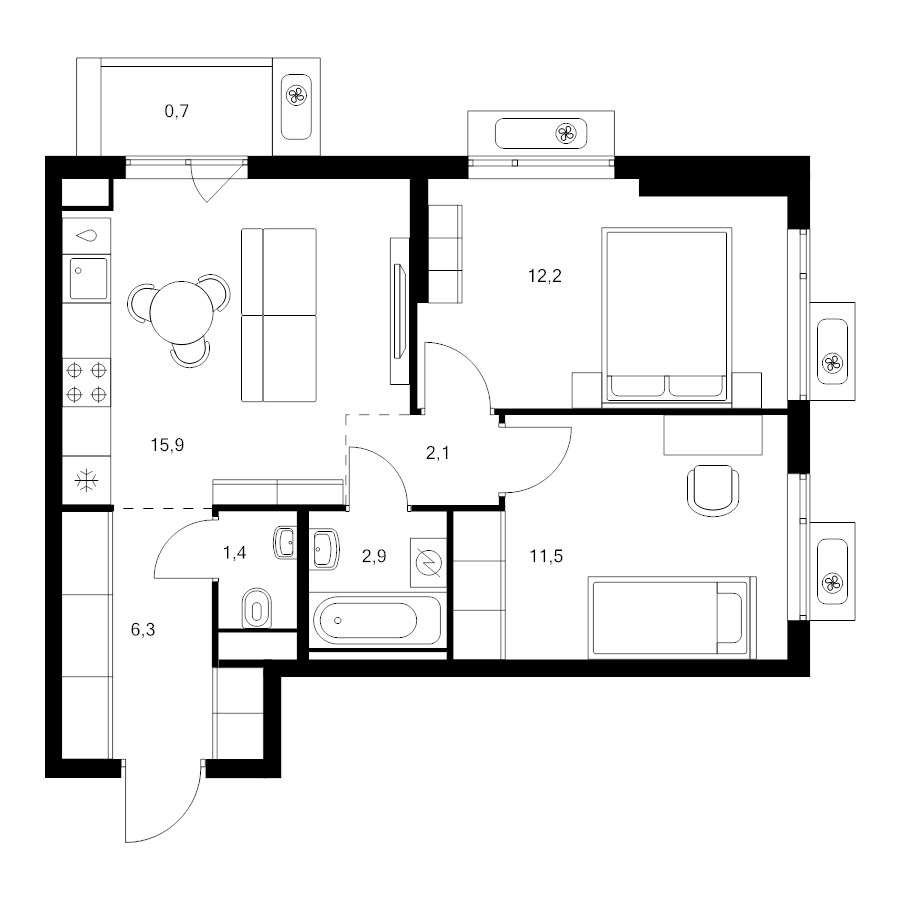 3 ккв (Евро) 53 м²