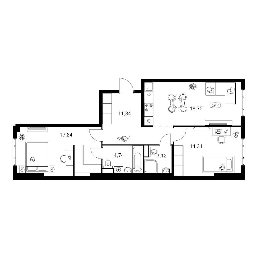 3 ккв (Евро) 70,1 м²