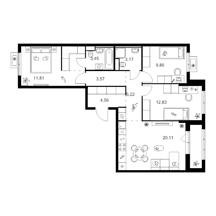 4 ккв (Евро) 79,4 м²