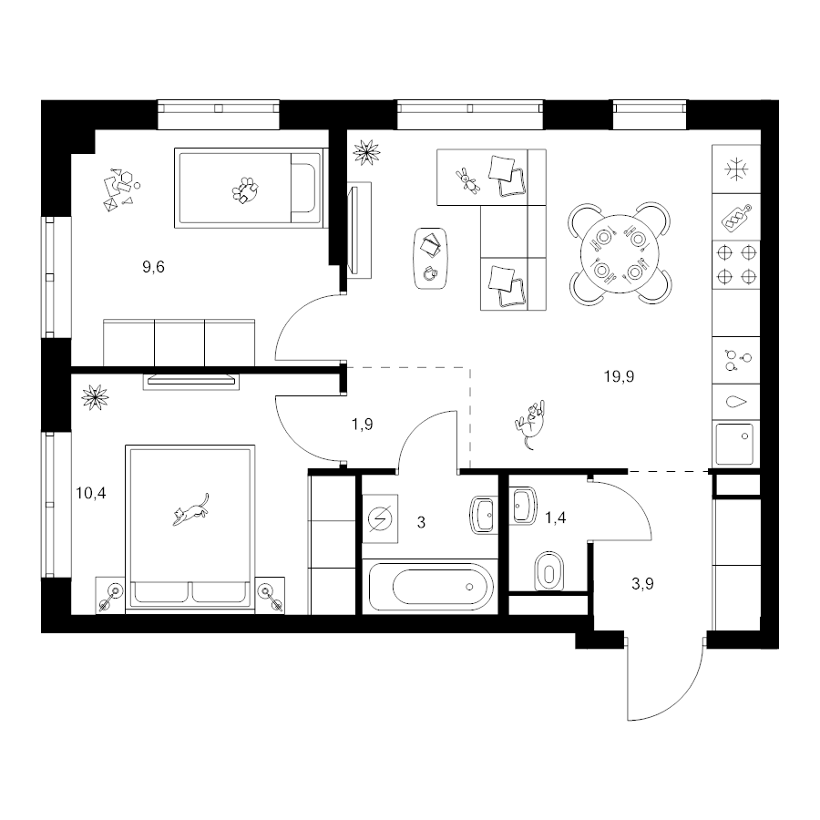 3 ккв (Евро) 50,1 м²