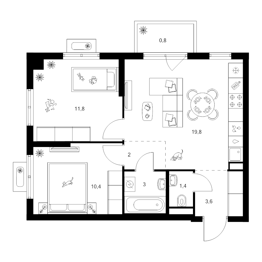 3 ккв (Евро) 52,8 м²