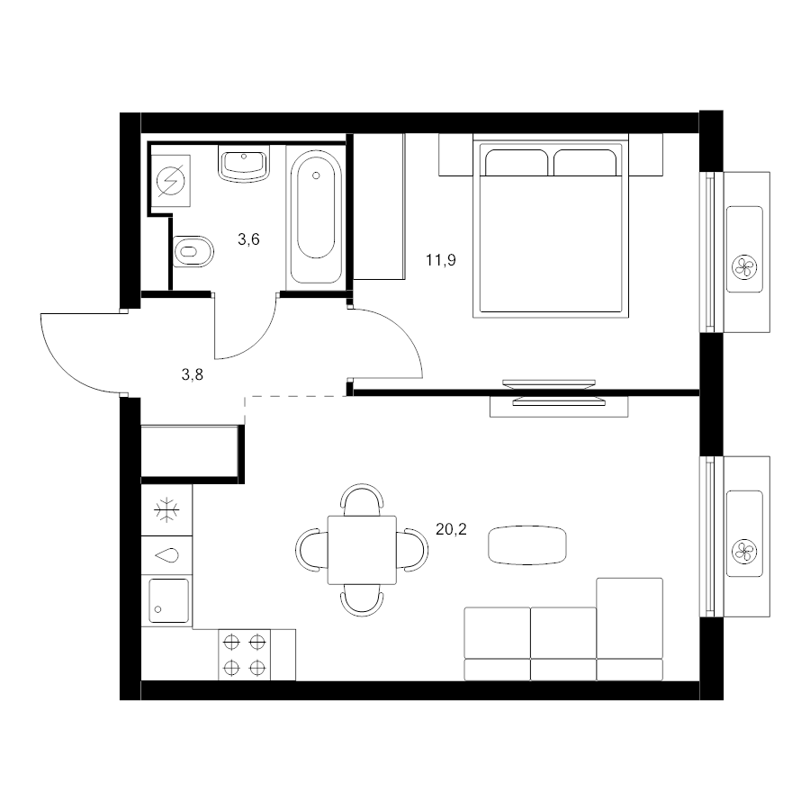 2 ккв (Евро) 39,5 м²