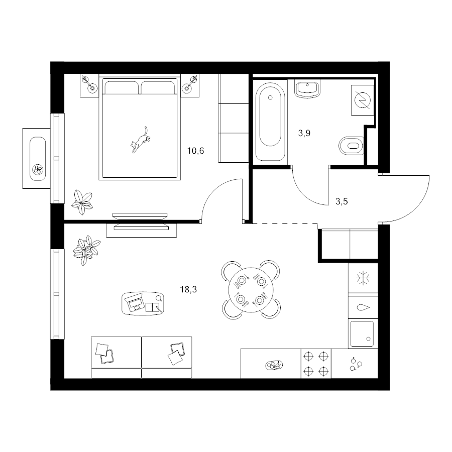 2 ккв (Евро) 36,3 м²