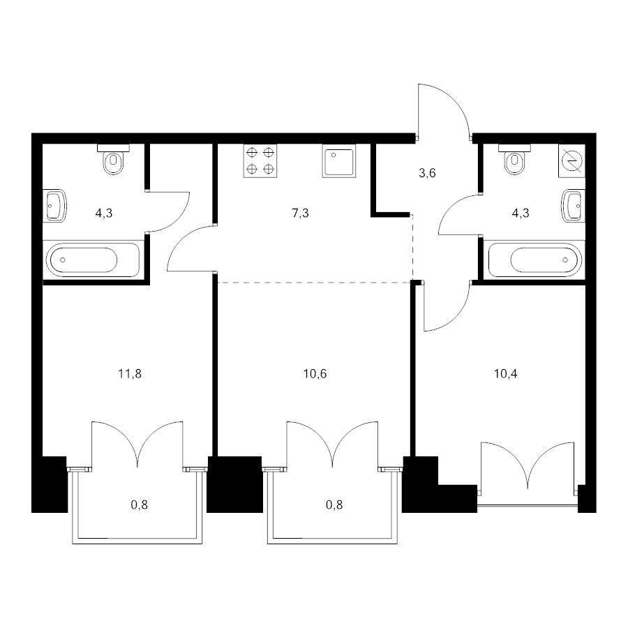 3 ккв (Евро) 53,9 м²
