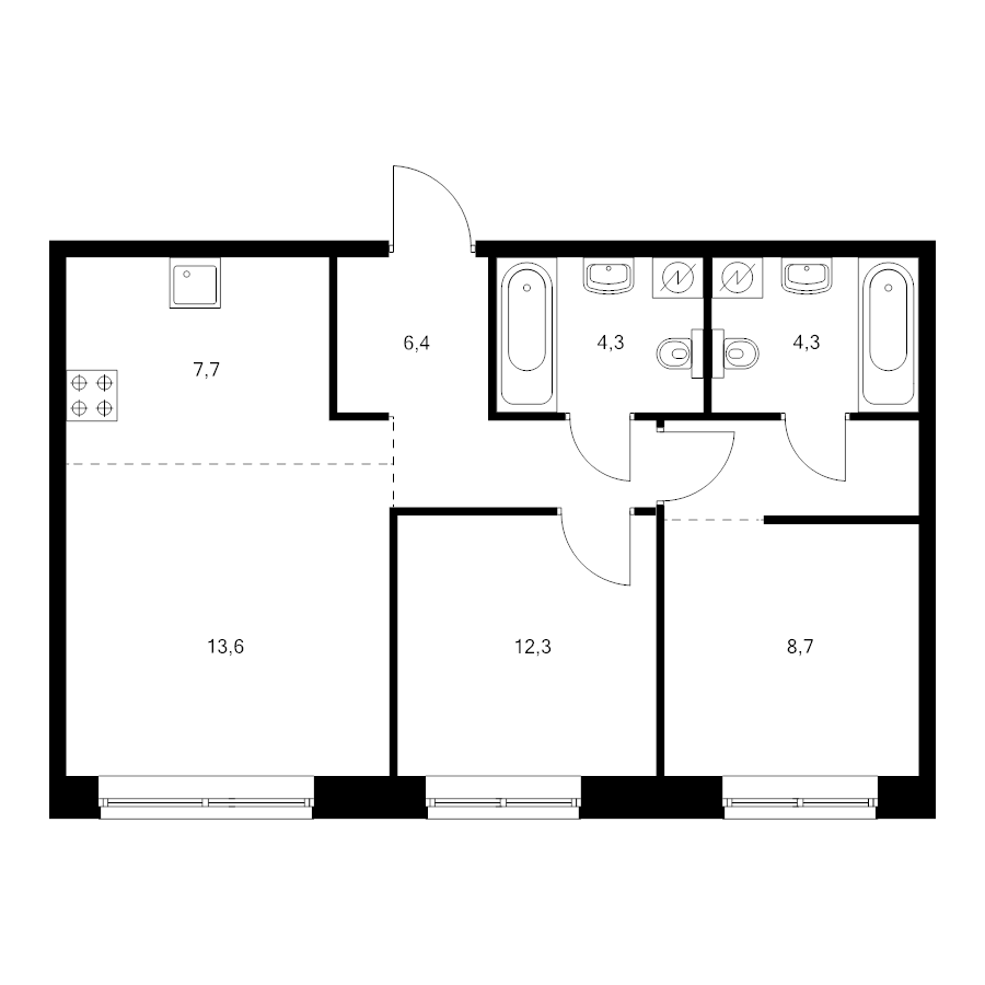 3 ккв (Евро) 57,2 м²
