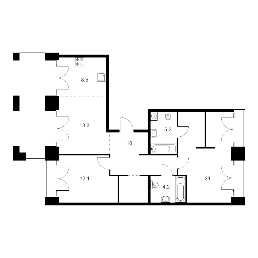3 ккв (Евро) 84 м²