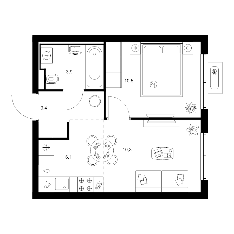 2 ккв (Евро) 34,2 м²