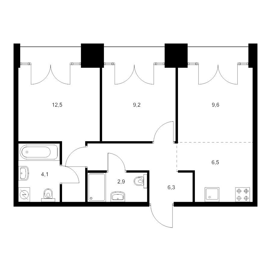 3 ккв (Евро) 52,8 м²