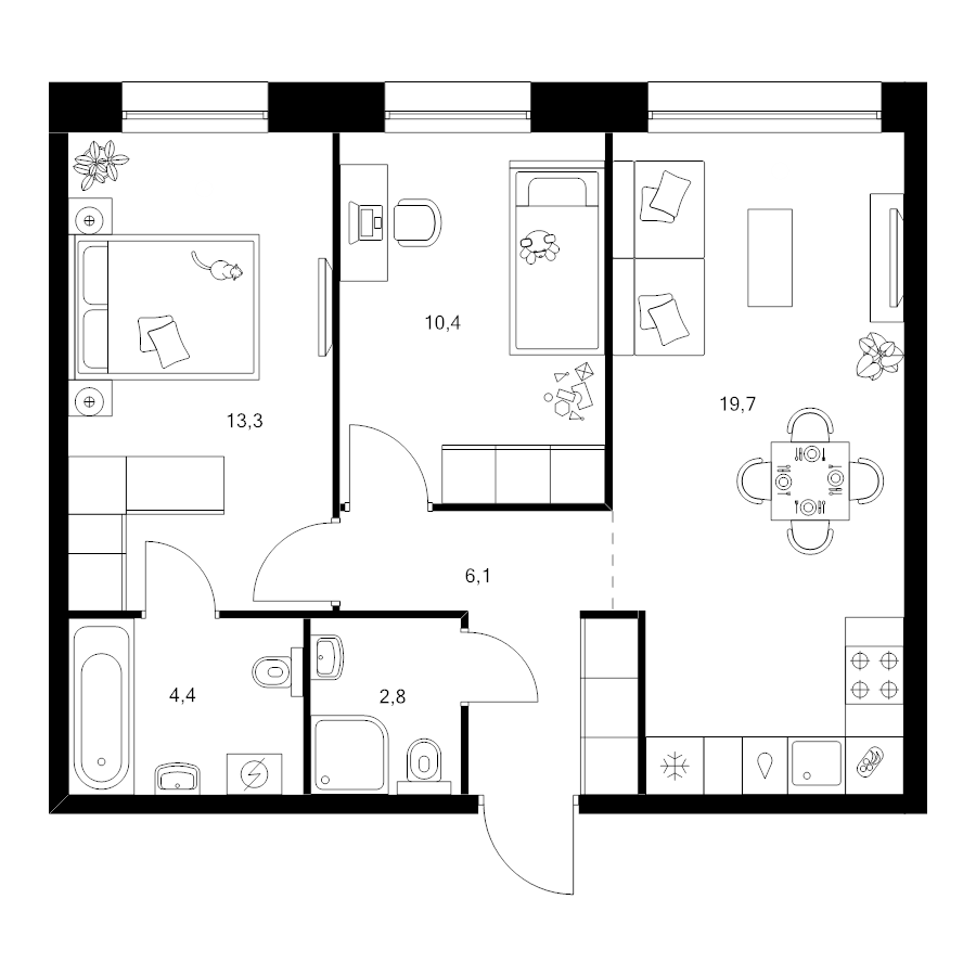 3 ккв (Евро) 56,7 м²