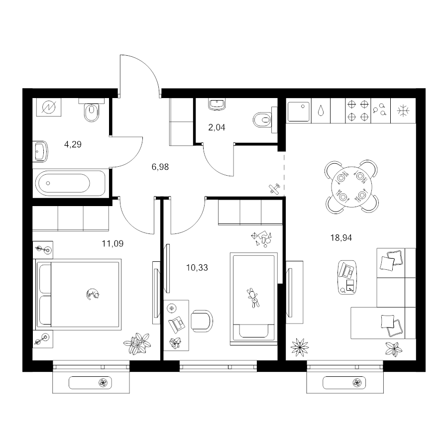 3 ккв (Евро) 53,7 м²