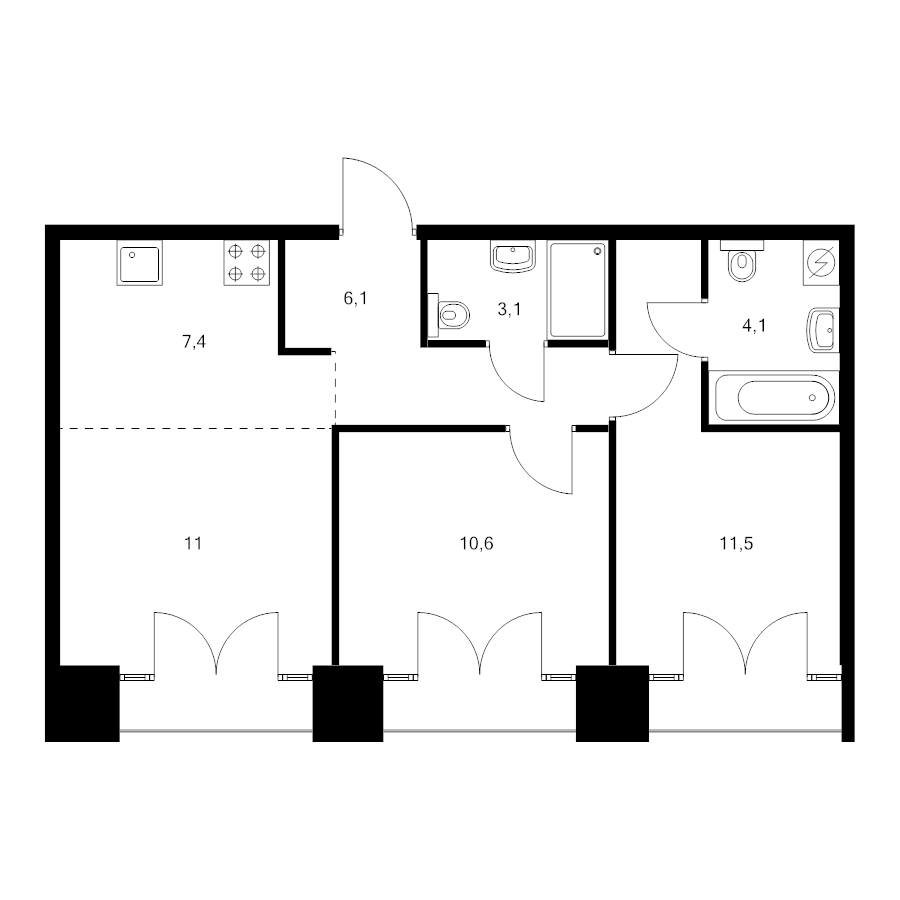 3 ккв (Евро) 55,1 м²