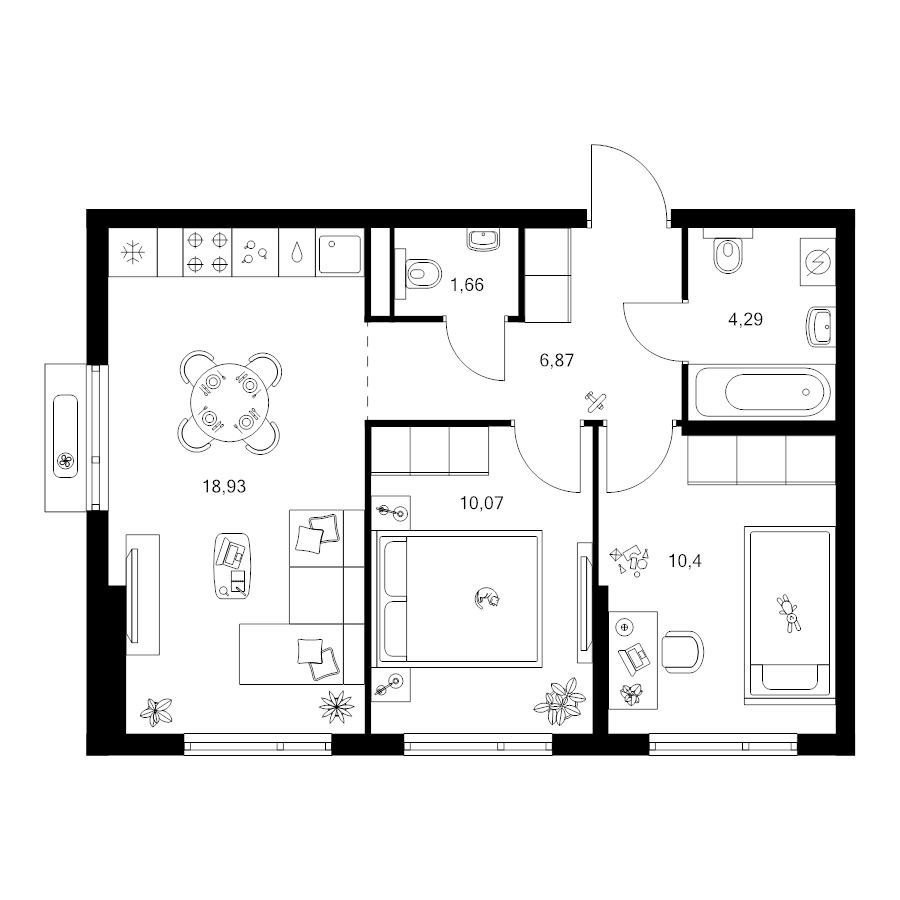 3 ккв (Евро) 52,2 м²