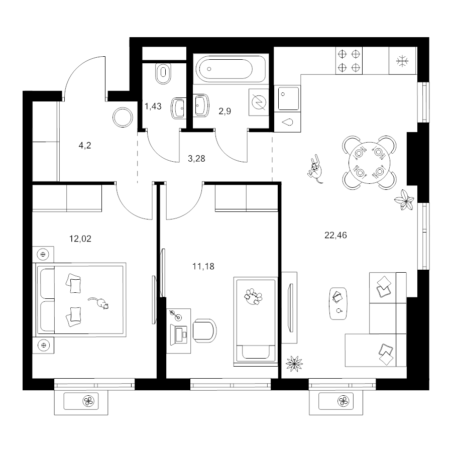3 ккв (Евро) 57,5 м²