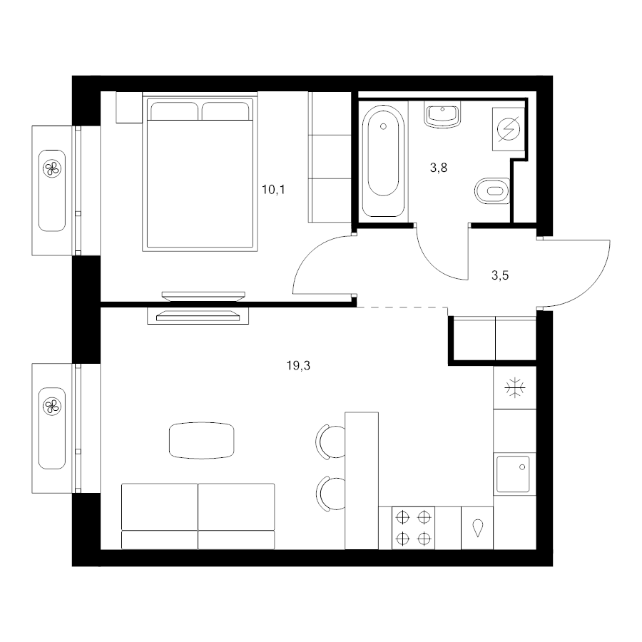 2 ккв (Евро) 36,7 м²