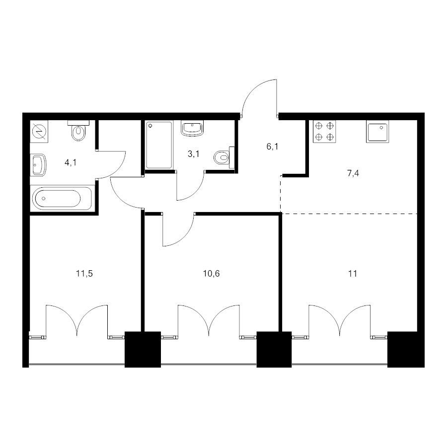 3 ккв (Евро) 55,7 м²
