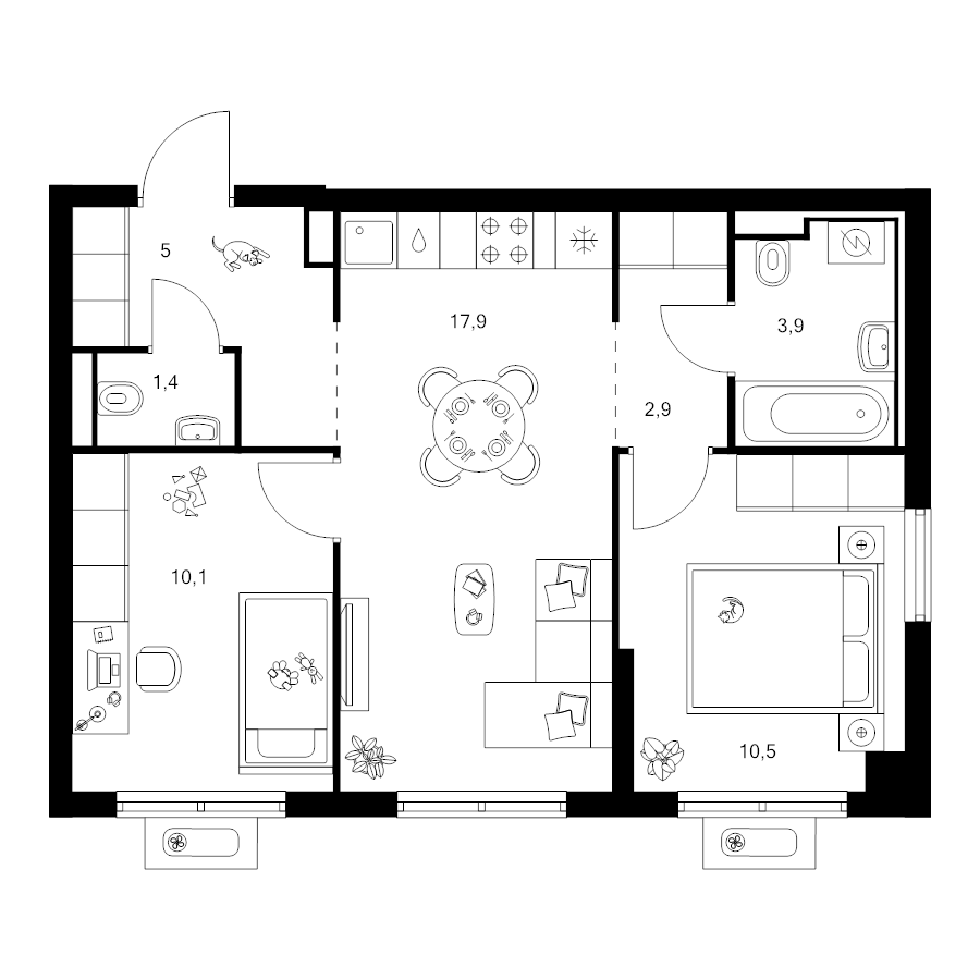 3 ккв (Евро) 51,7 м²