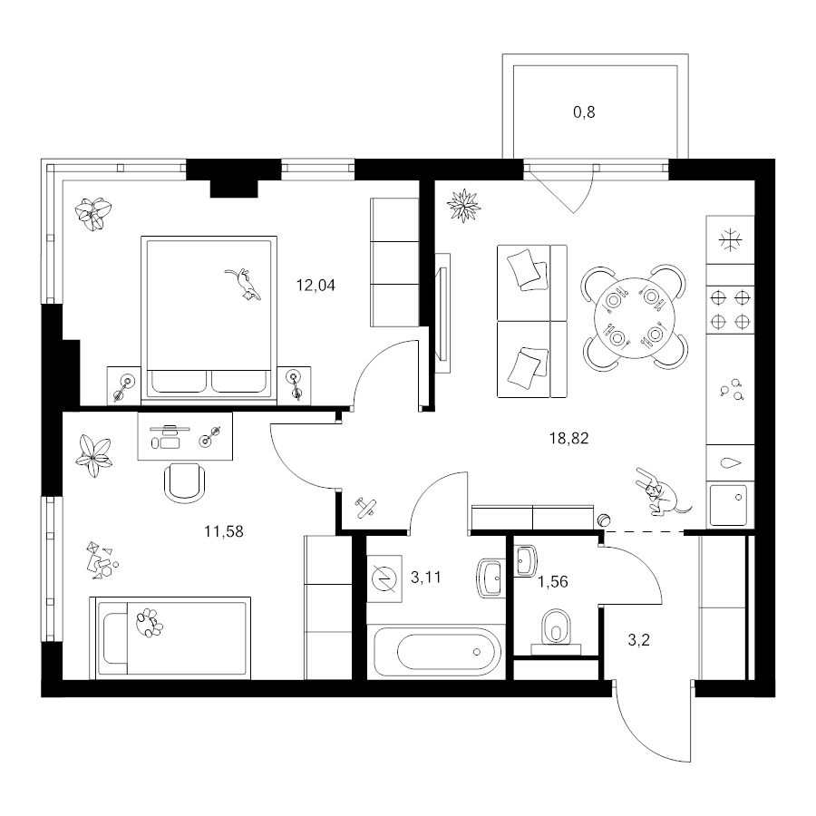 3 ккв (Евро) 51,1 м²