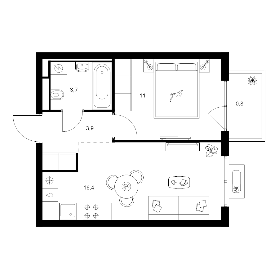2 ккв (Евро) 35,8 м²