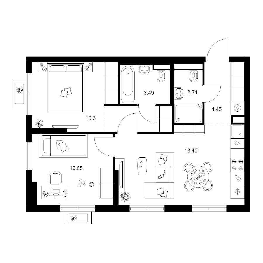 3 ккв (Евро) 53,4 м²