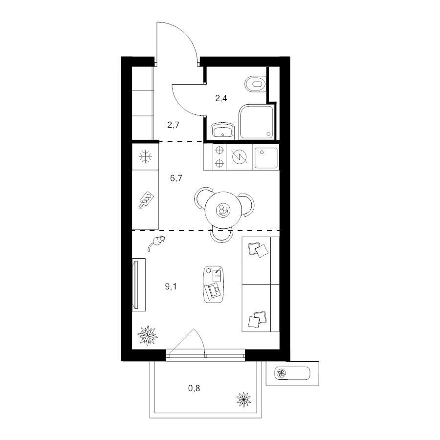 Студия 21,7 м²