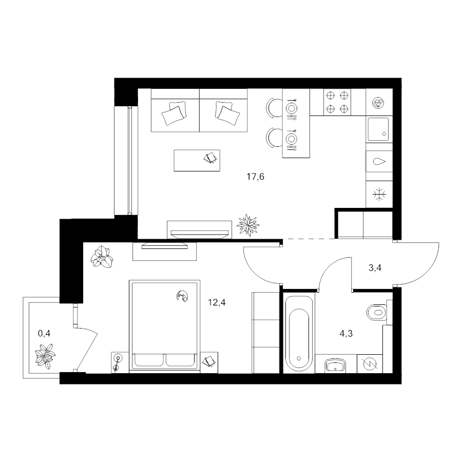 2 ккв (Евро) 38,1 м²
