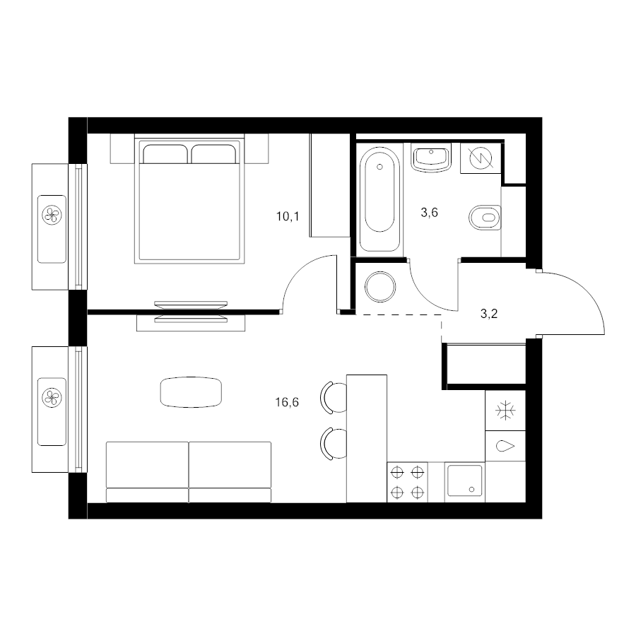 2 ккв (Евро) 33,5 м²