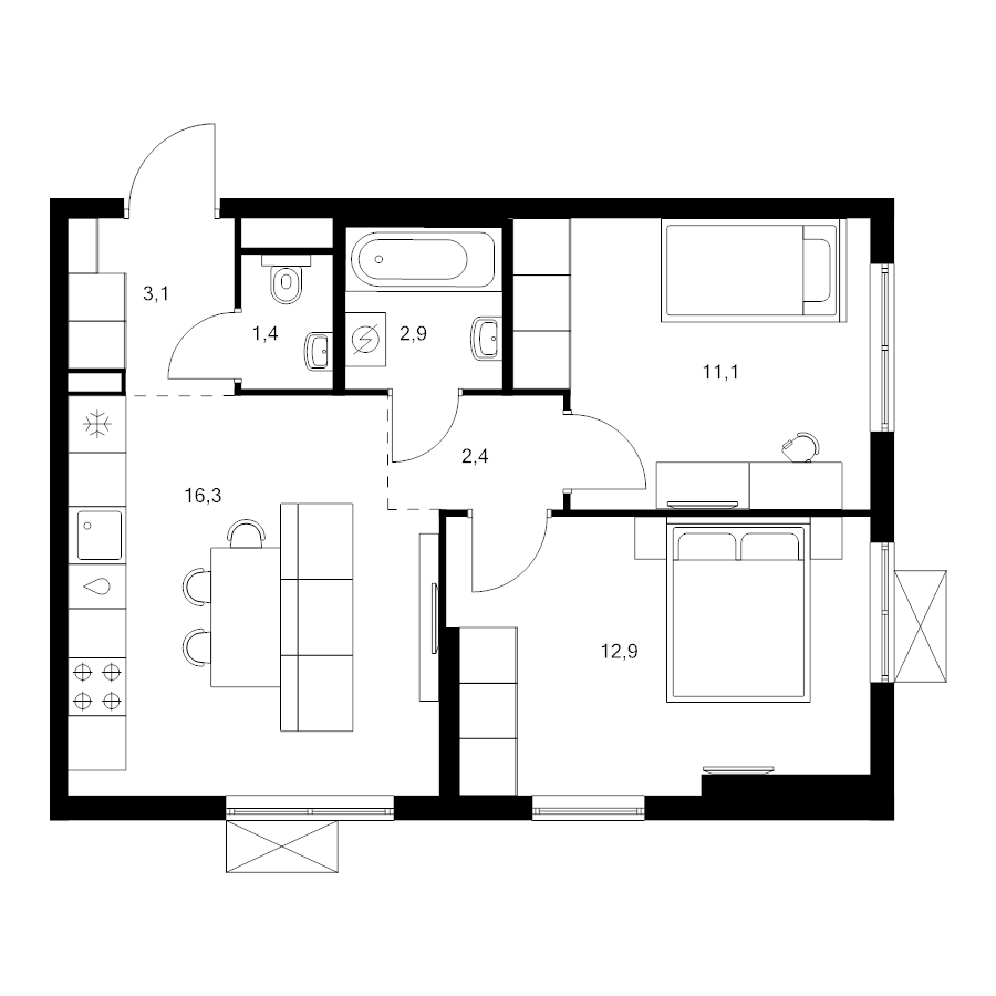 3 ккв (Евро) 50,1 м²