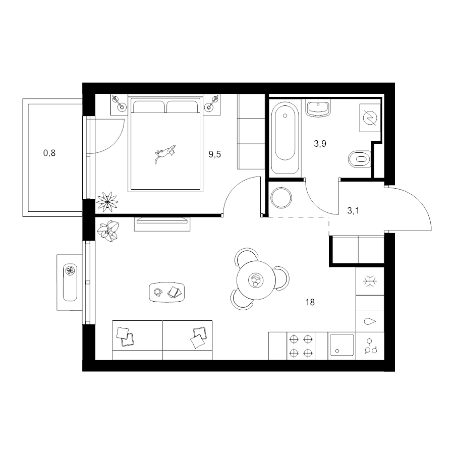 2 ккв (Евро) 35,3 м²