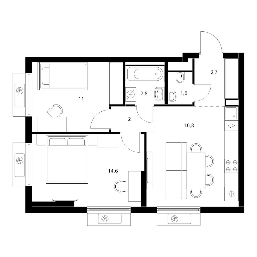 3 ккв (Евро) 52,4 м²