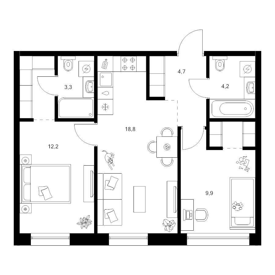 3 ккв (Евро) 58 м²