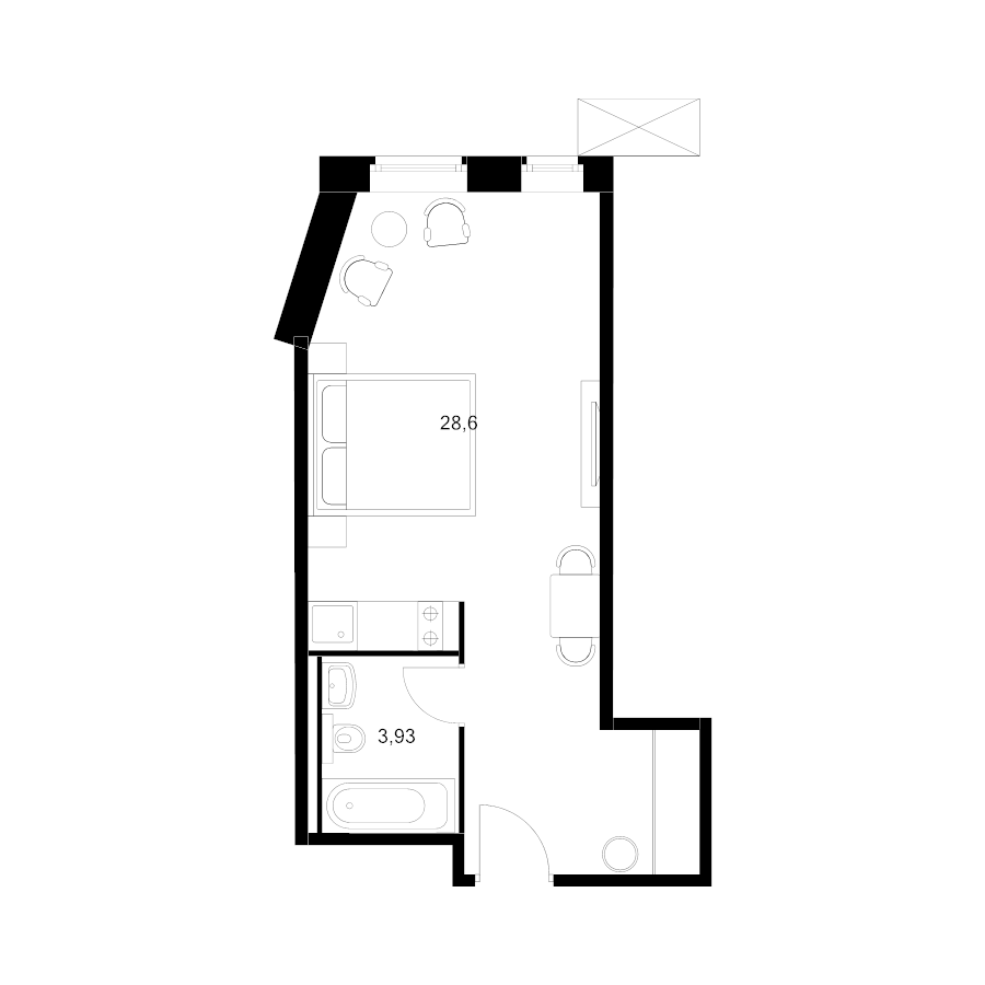 Студия 32,5 м²